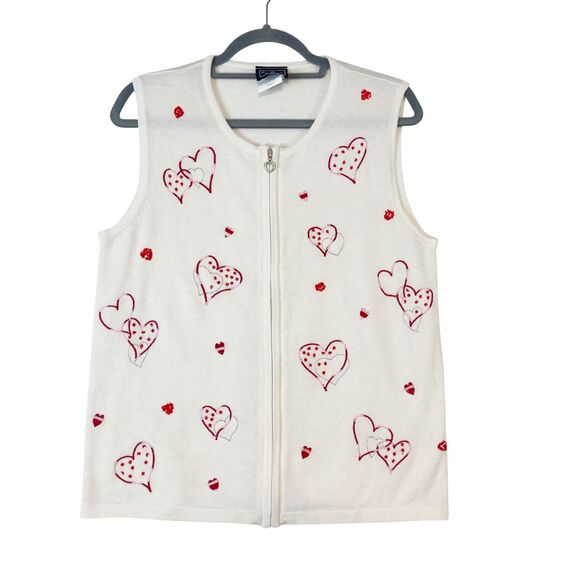 Southern Lady Jackets & Blazers - Southern Lady Sweater Vest Women's M Embroidered Sequin Hearts Valentines Love